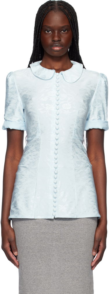 Риза Jil Sander Jil Sander Fluid Viscose Jacquard Blouse Синьо | J03NF0001_J20297, 0