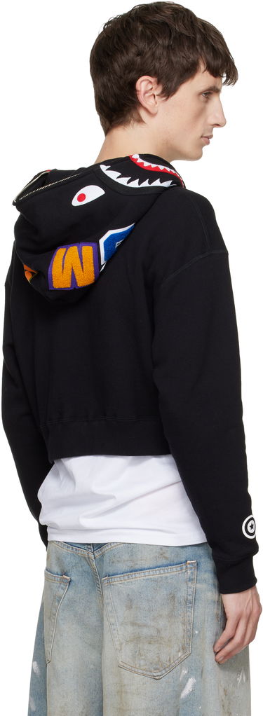 Суитчър BAPE Shark Cropped Full Zip Hoodie Черно | 001ZPL802011L, 2