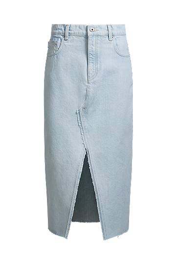 Пола BOSS Denim Midi Skirt with Frayed Hem Синьо | 50534746, 0