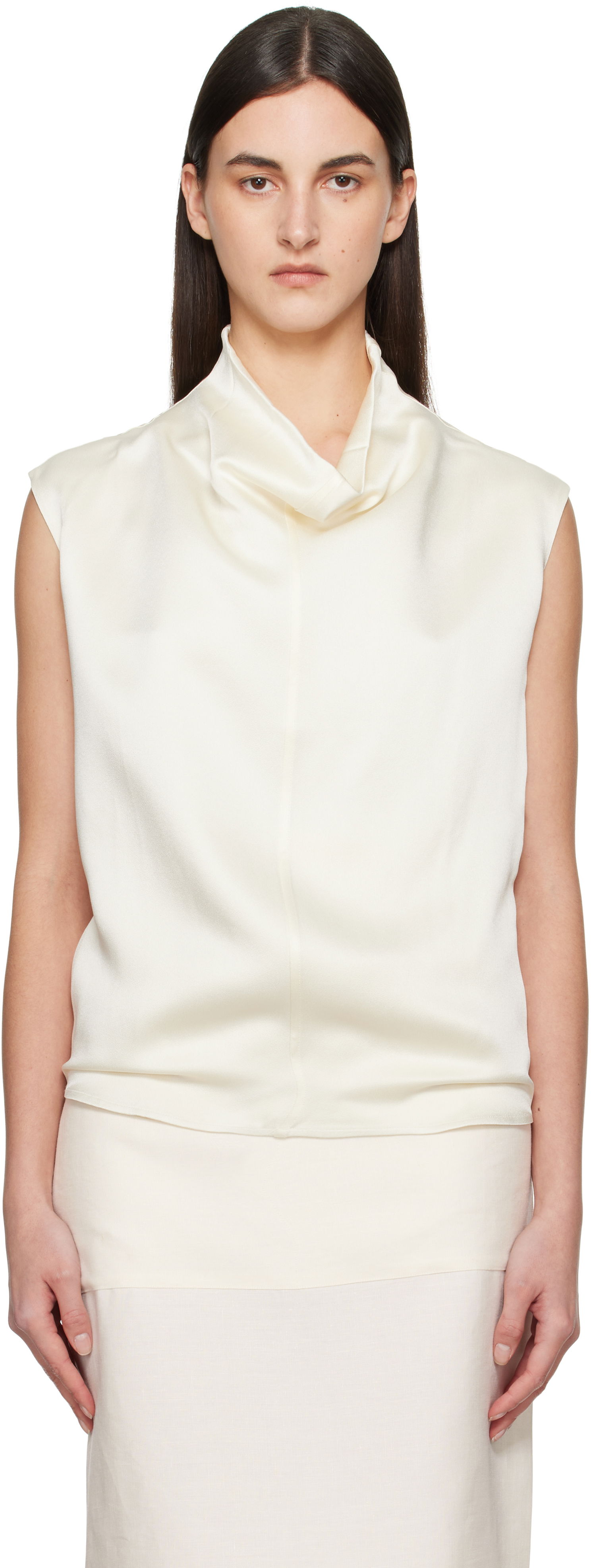 Потник TOTEME TOTEME Sleeveless Funnel Neck Blouse Бяло | 251-WRT0460-FB0344, 0