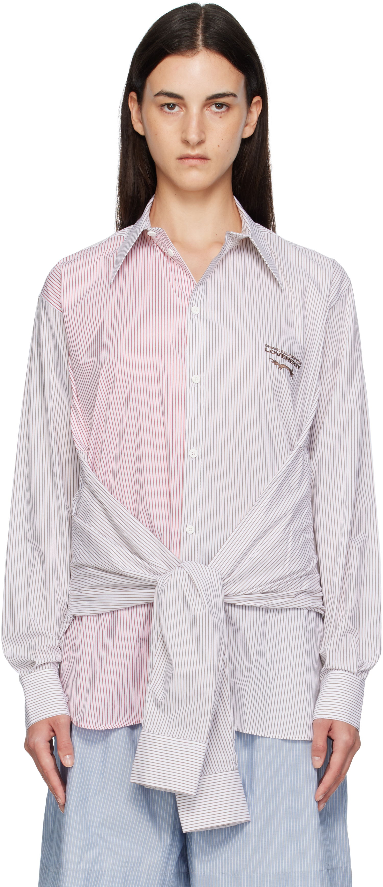 Риза Charles Jeffrey Loverboy Charles Jeffrey LOVERBOY Long Sleeve Striped Split-Panel Tie-Front Button-Up Shirt Многоцветен | 52070402, 0
