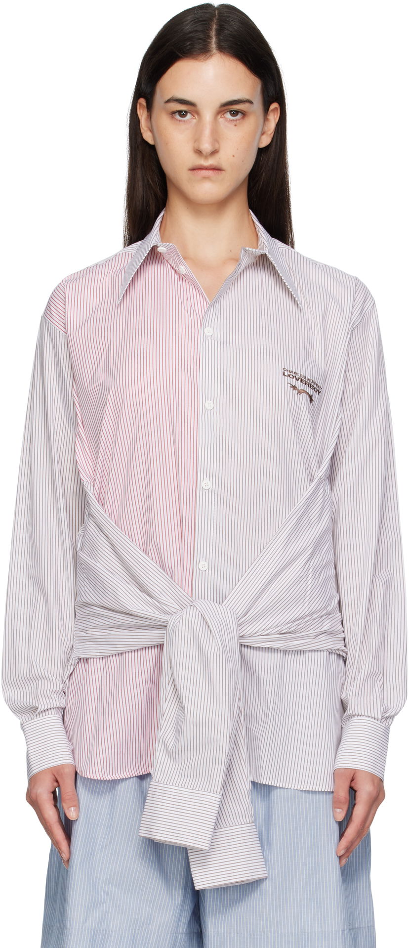 Риза Charles Jeffrey Loverboy Charles Jeffrey LOVERBOY Long Sleeve Striped Split-Panel Tie-Front Button-Up Shirt Многоцветен | 52070402