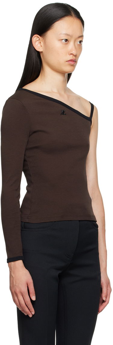 Тениска Courrèges Single-Shoulder Slim-Fit T-Shirt Кафяво | 323JTO209JS0070, 1