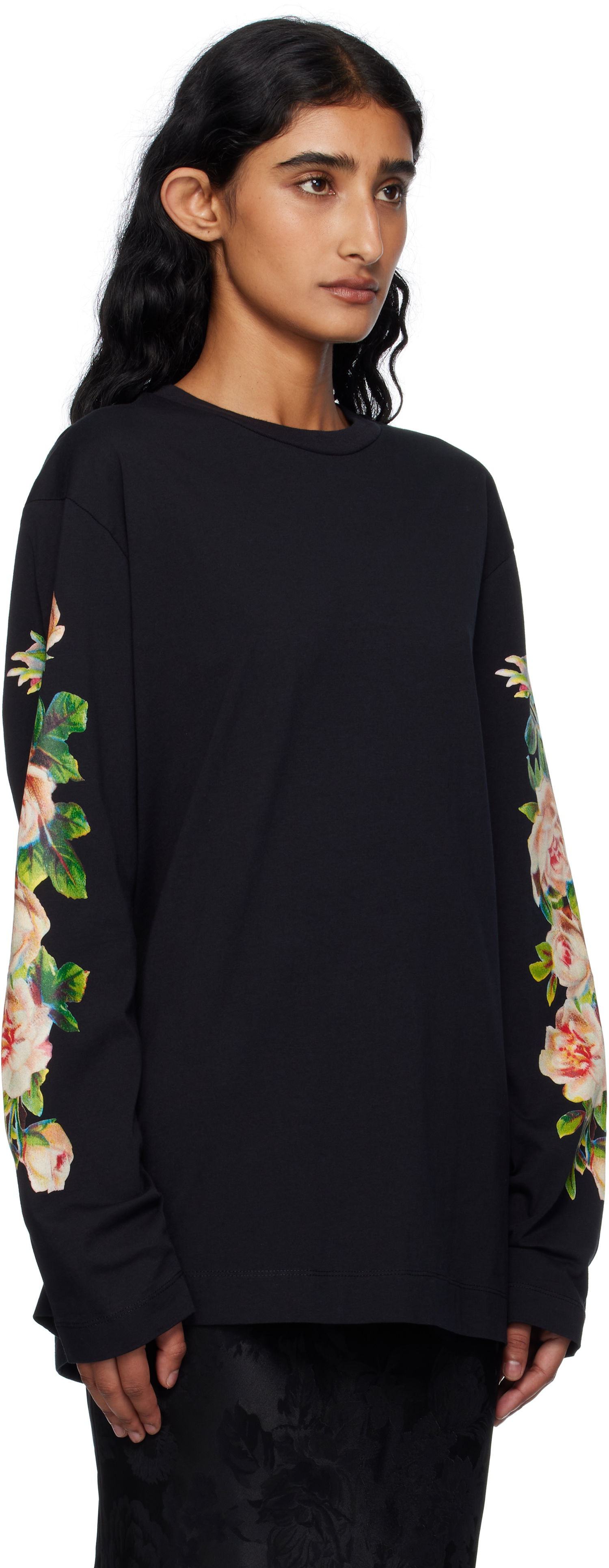 Тениска Simone Rocha Simone Rocha Rose Bouquet Long Sleeve T-shirt Черно | 5194P52-W 0569, 1