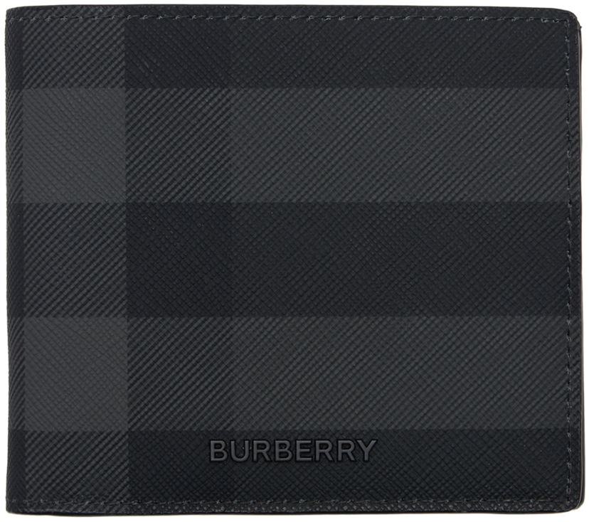 Портфейл Burberry Black & Gray Check Bifold Coin Wallet Черно | 8100529