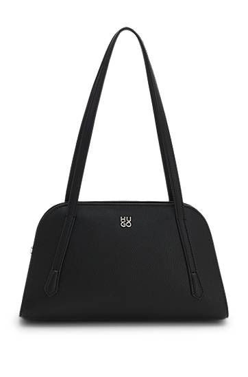 Чанта през рамо BOSS Grained faux-leather shoulder bag with stacked-logo hardware Черно | 50552482