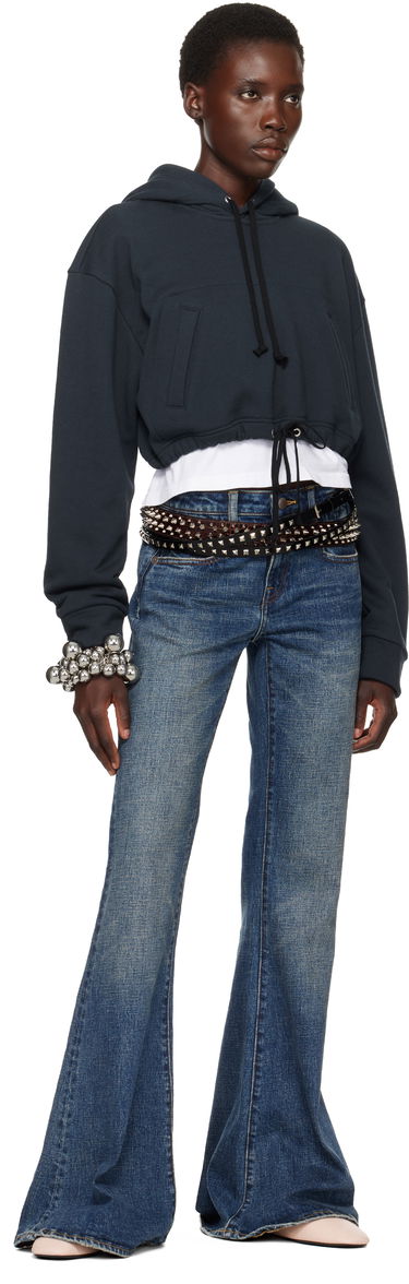 Суитчър Comme des Garçons Comme des Garçons Girl Cotton Back Pile Cropped Hoodie Тъмно синьо | NO-T016-051-1, 3