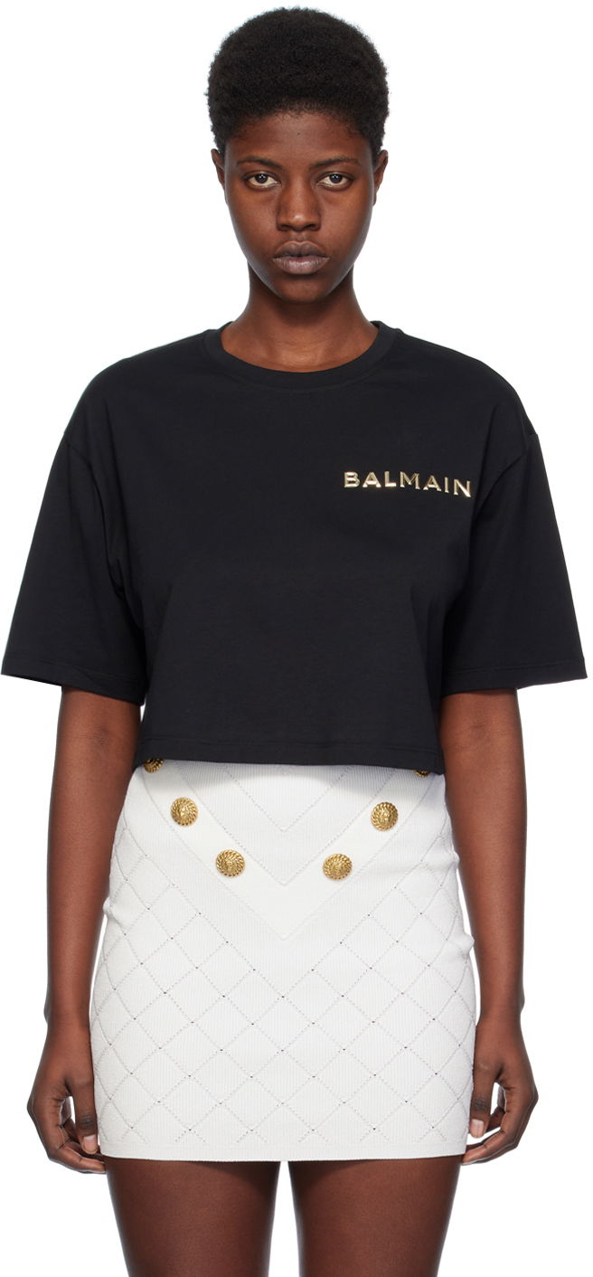 Тениска Balmain Cropped T-Shirt Черно | CF1EE020BC61