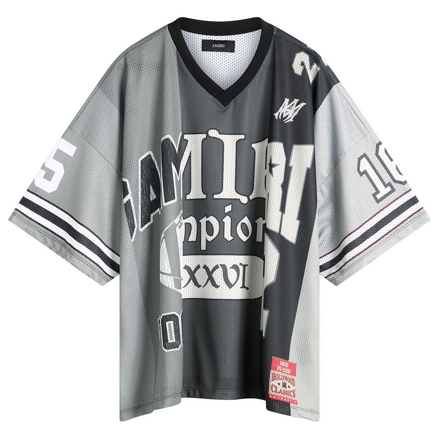 Фланелка AMIRI Spliced Oversized V-Neck Mesh Jersey with Champion XXVI Graphic Многоцветен | AMTOJR1011-001, 0
