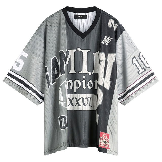 Spliced Oversized V-Neck Mesh Jersey with Champion XXVI Graphic