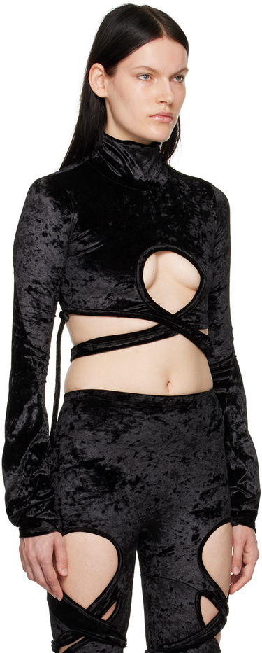 Съкратен топ Ottolinger Ottolinger Velvet Wrap Turtleneck Top Черно | 401701, 1