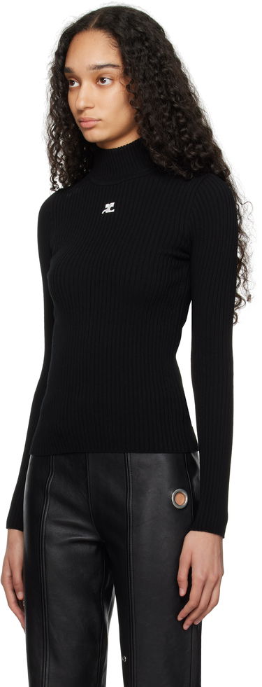 Пуловер Courrèges Courrèges Reedition Rib Knit Mock Neck Sweater Черно | PERMPU022FI0001, 3