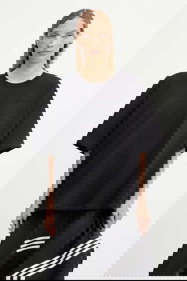 Тениска GANNI GANNI Heavy Cotton Drop Shoulder Open Back T-Shirt Черно | T4168, 0