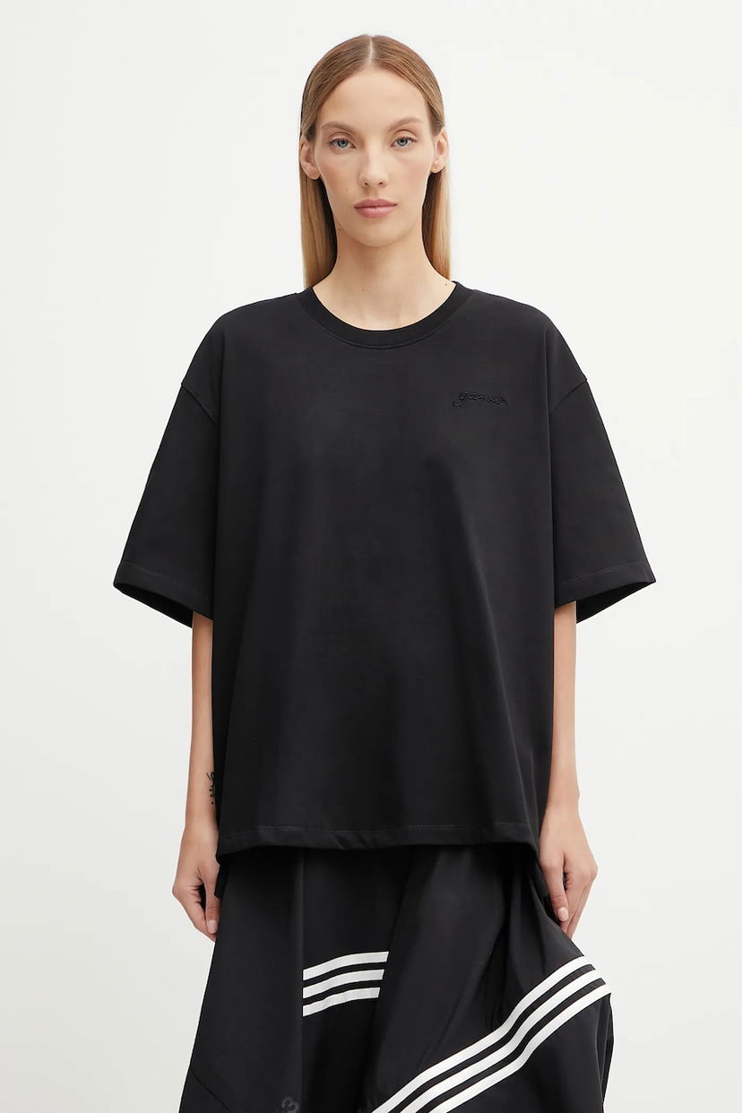 Тениска GANNI GANNI Heavy Cotton Drop Shoulder Open Back T-Shirt Черно | T4168