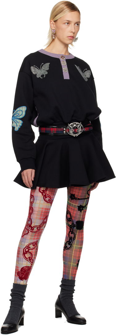 Колани Chopova Lowena Chopova Lowena Tartan & Patent Leather Belt with Crystal-Embellished Winged Buckle Металик | 6719, 1