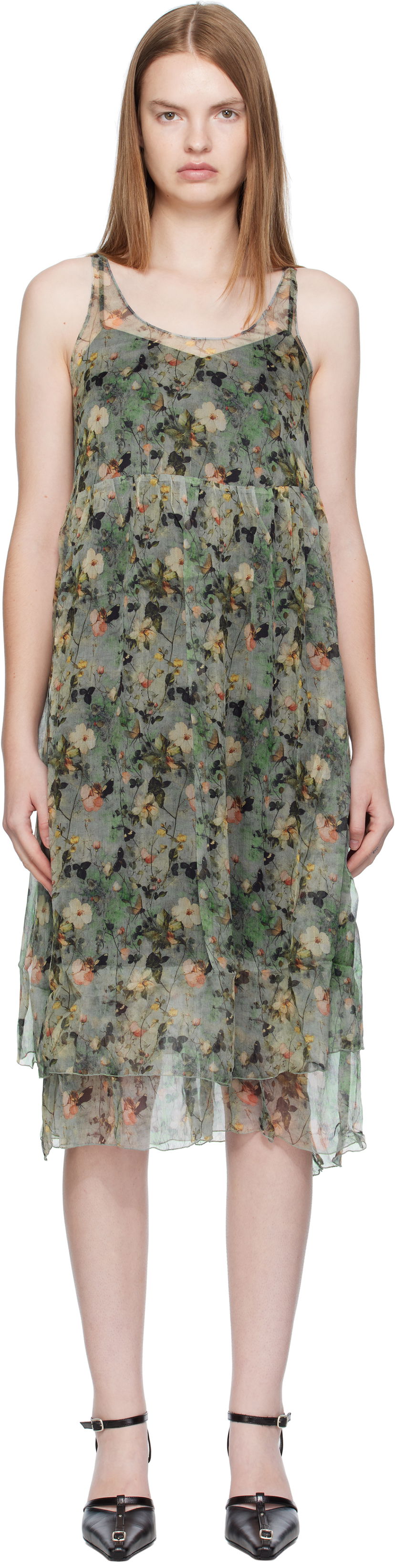 Pокля R13 R13 Gathered Tank Midi Dress Зелено | R13WR289-R588A
