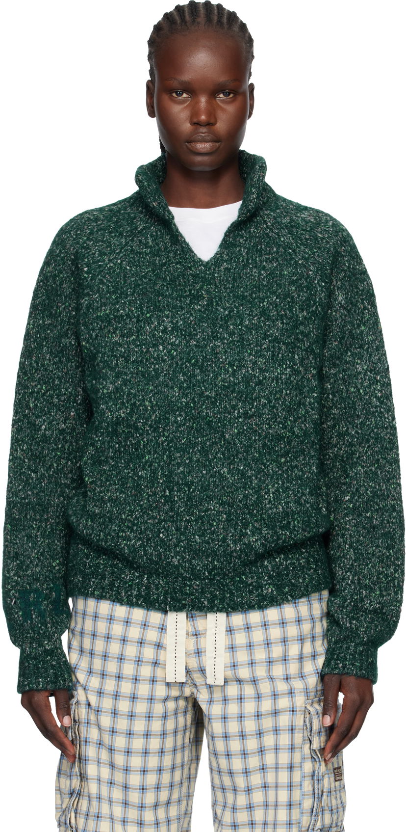 Пуловер ERL Slit Neck Alpaca Polo Зелено | ERL11N006