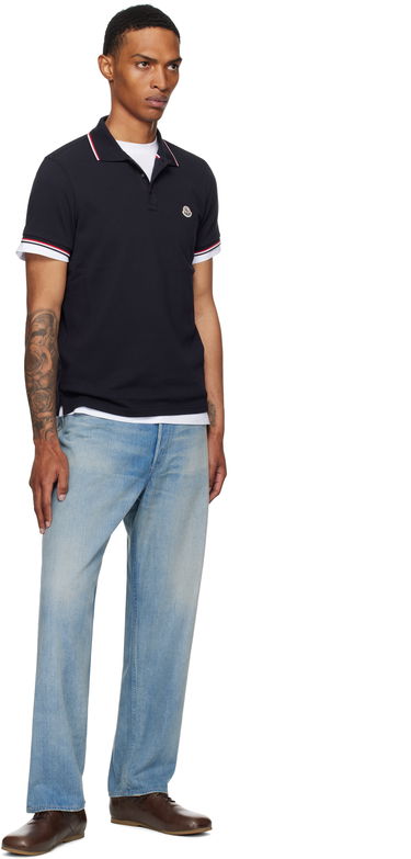 Поло тениска Moncler Moncler Tricolor-Trimmed Cotton Piquet Polo Тъмно синьо | K20918A7030084556, 3