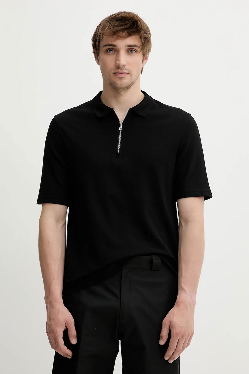 Поло тениска Samsoe Samsoe SAMAC Zippered Polo Shirt Черно | M25200033