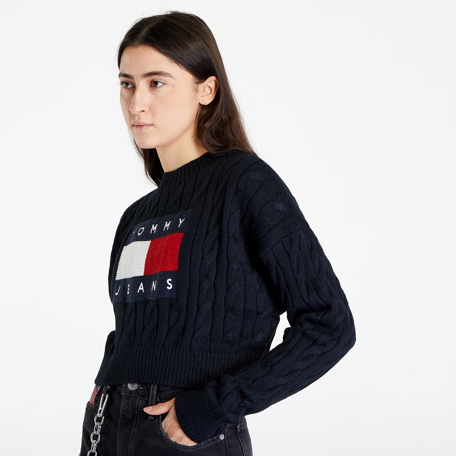 Пуловер Tommy Hilfiger Jeans Boxy Center Flag Pullover Черно | DW0DW14261 BDS, 1