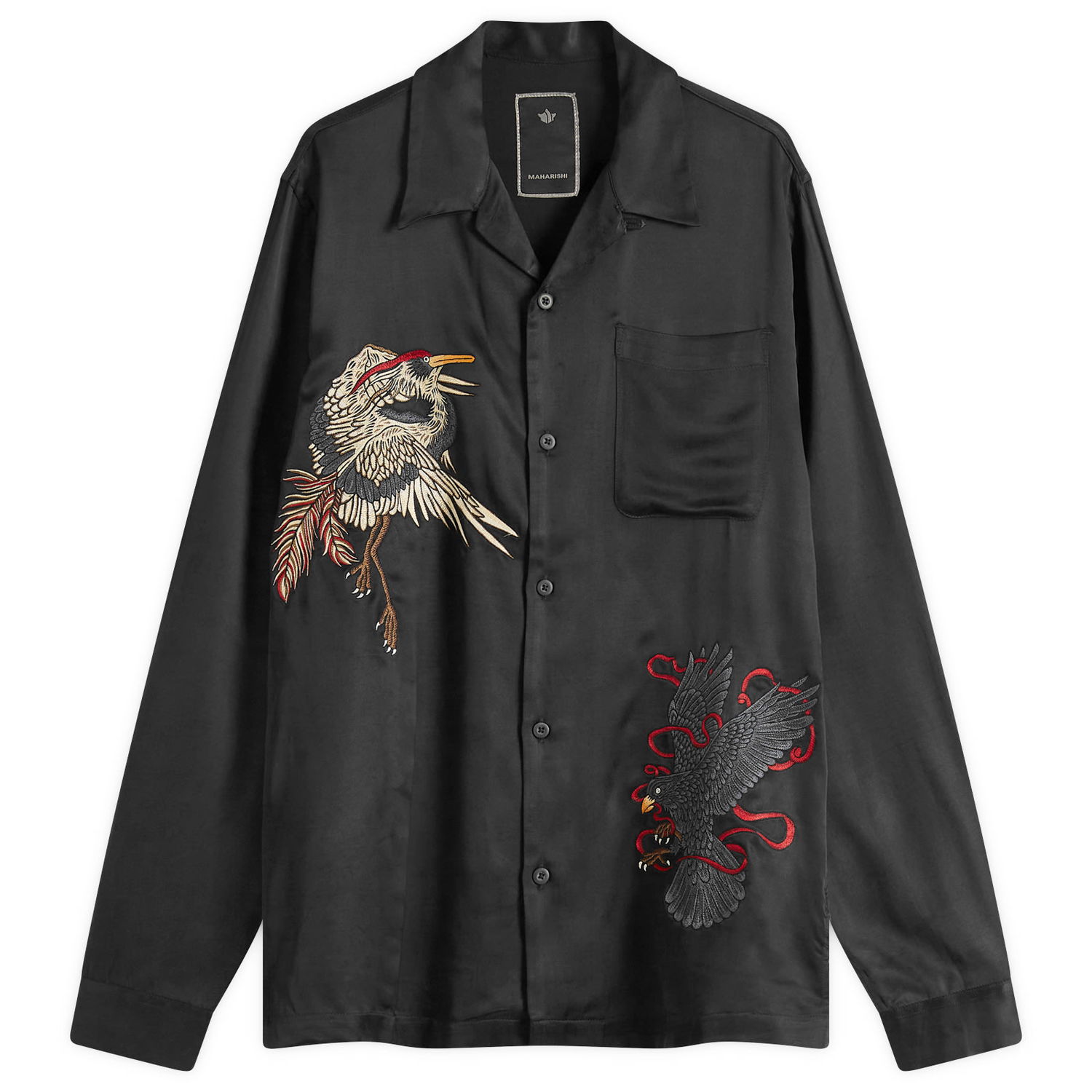 Риза Maharishi Maharishi Crow & Heron Embroidered Shirt, Size Large Черно | 1494-BLK, 0