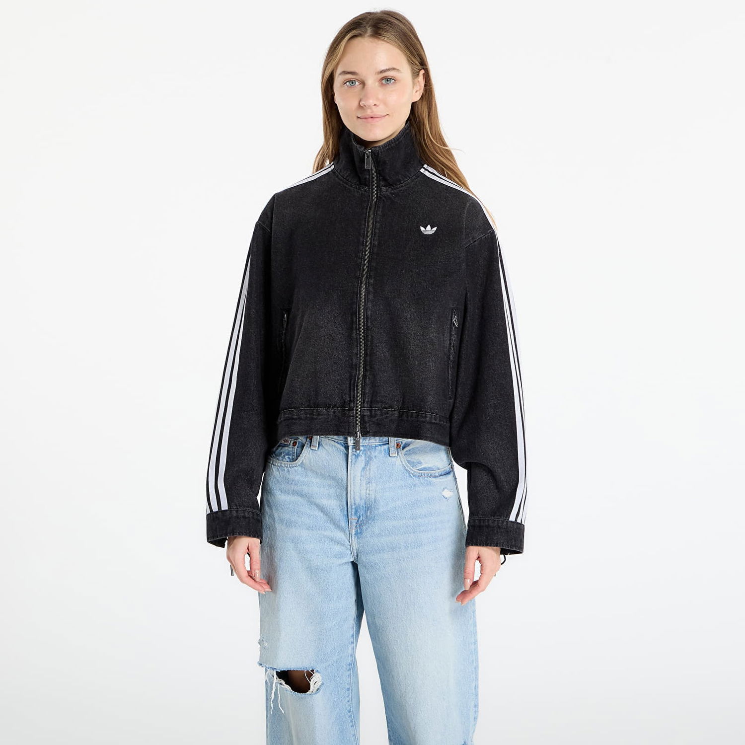 Яке adidas Originals Three-Stripes Cropped Denim Full-Zip Jacket Черно | KS1394, 0