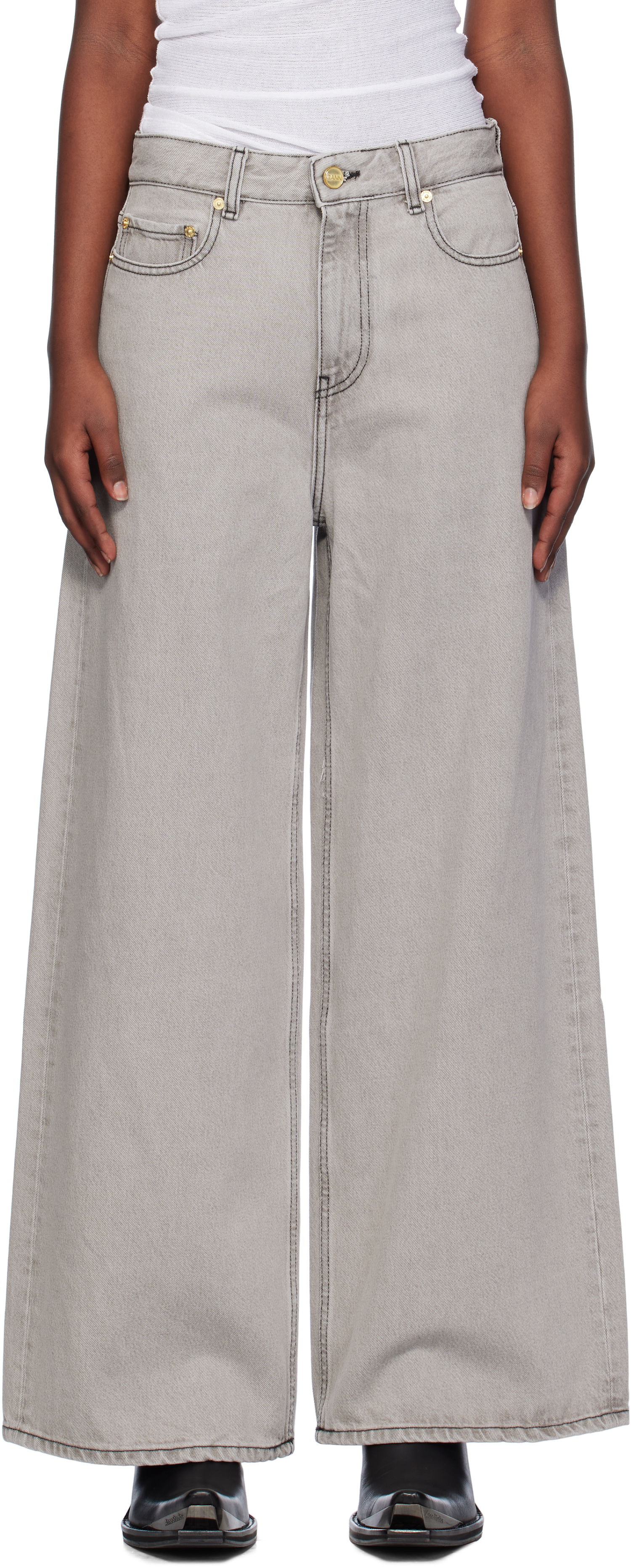 Дънки GANNI Wide Jeans Сиво | J1549, 0