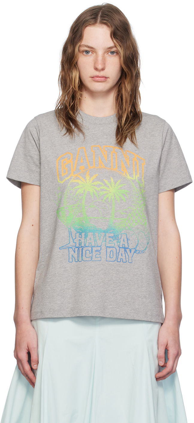 Тениска GANNI Gray Holiday T-Shirt Сиво | T3920, 0