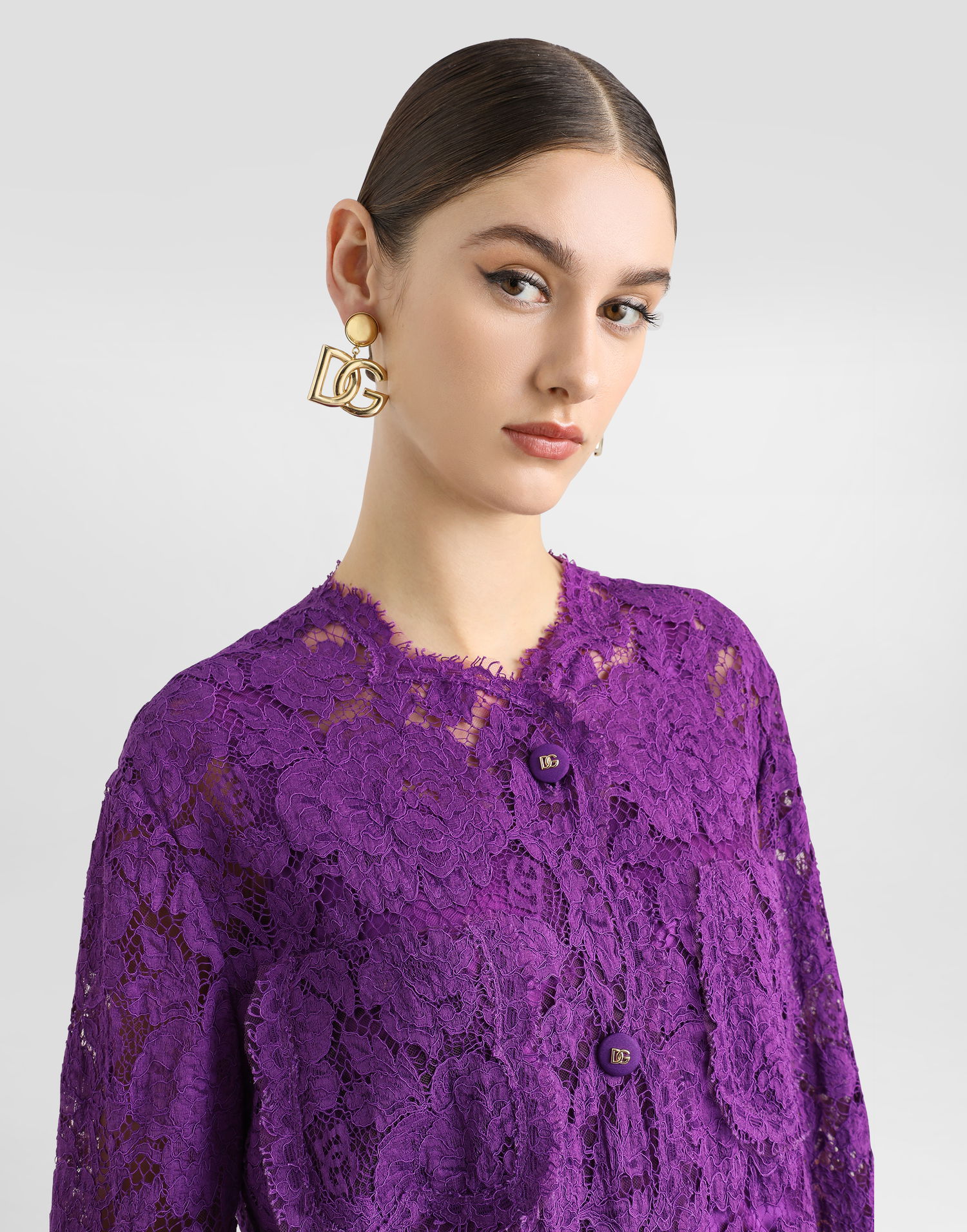 Риза Dolce & Gabbana Cordonetto Floral Lace Button-Up Top Лилаво | F29TUTHLM7LF0571, 1
