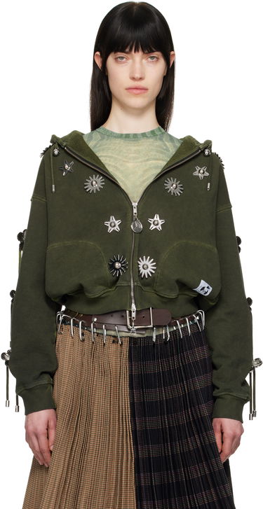 Суитчър Chopova Lowena Chopova Lowena Dallas Embellished Cropped Hoodie Зелено | 5238, 0