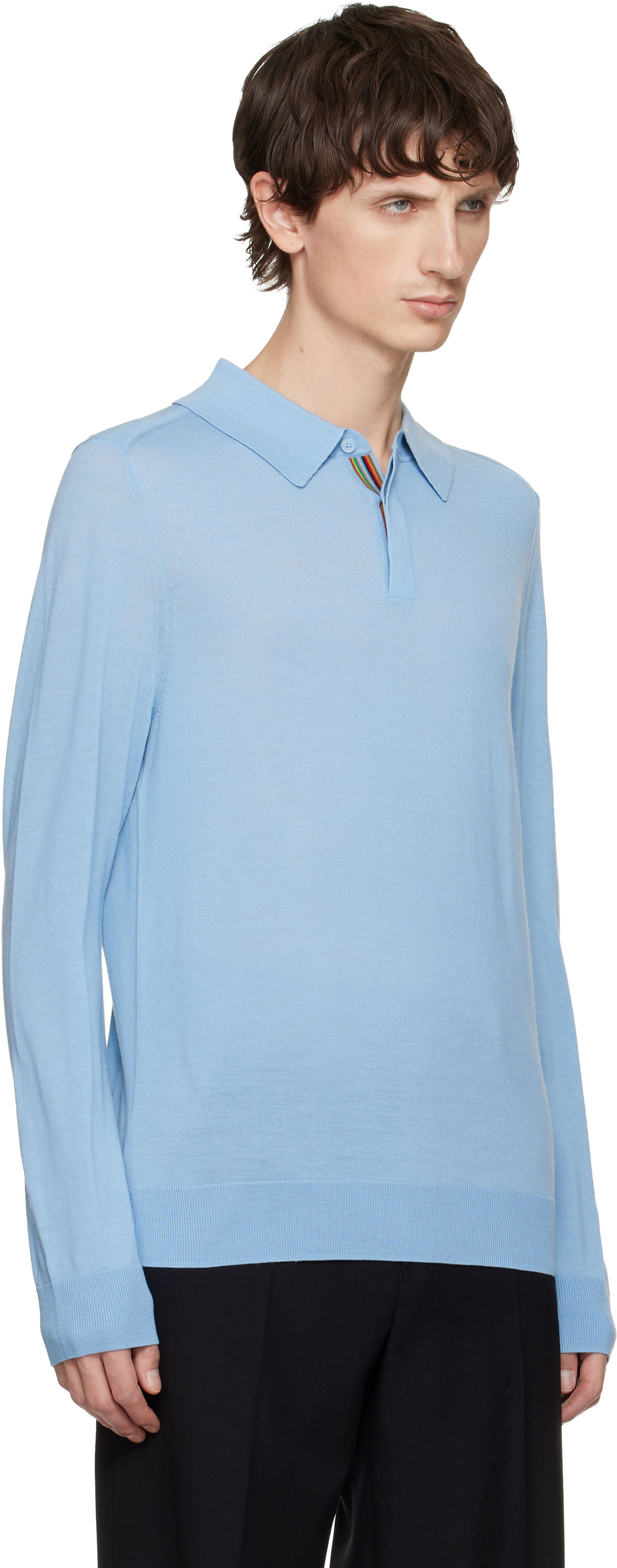 Поло тениска Paul Smith Merino Wool Knitted Long-Sleeve Polo Синьо | M1R-241Z-P02093-41, 1