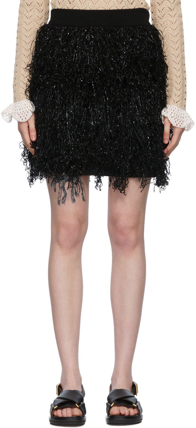 Пола JW Anderson Merino Wool Fringe Mini Skirt Черно | KW0623-YN0008, 0