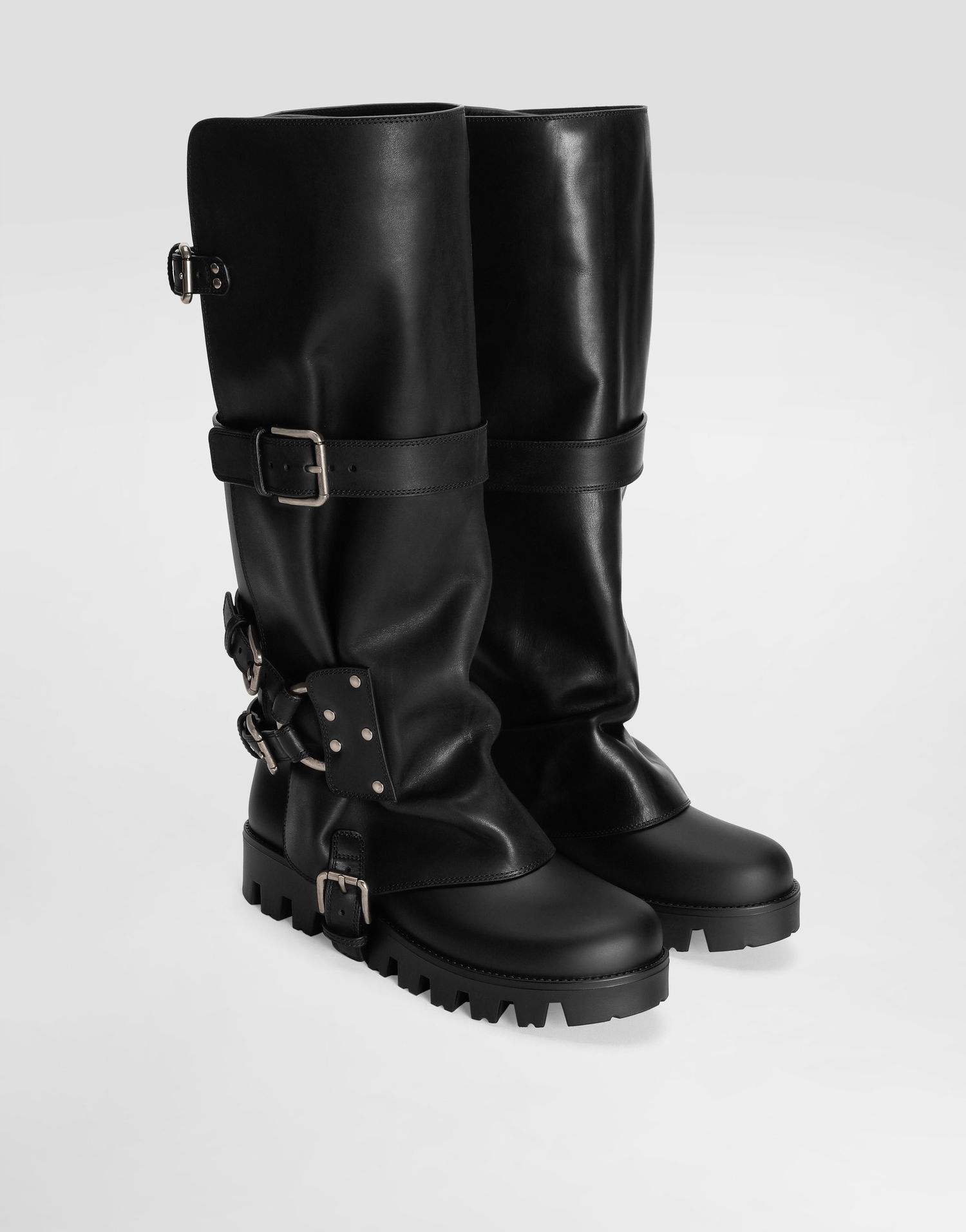Аксесоари Dolce & Gabbana Dolce & Gabbana Calfskin & Rubber Buckle Knee-High Boots Черно | CU1288AX8728B956, 1