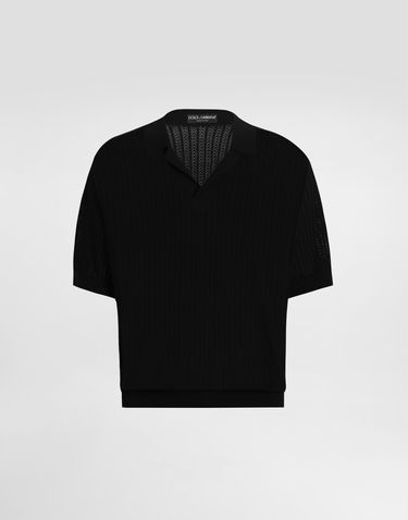 Поло тениска Dolce & Gabbana Dolce & Gabbana Short-Sleeved Openwork Polo Shirt Черно | GXZ63TJBCFMN0000, 0