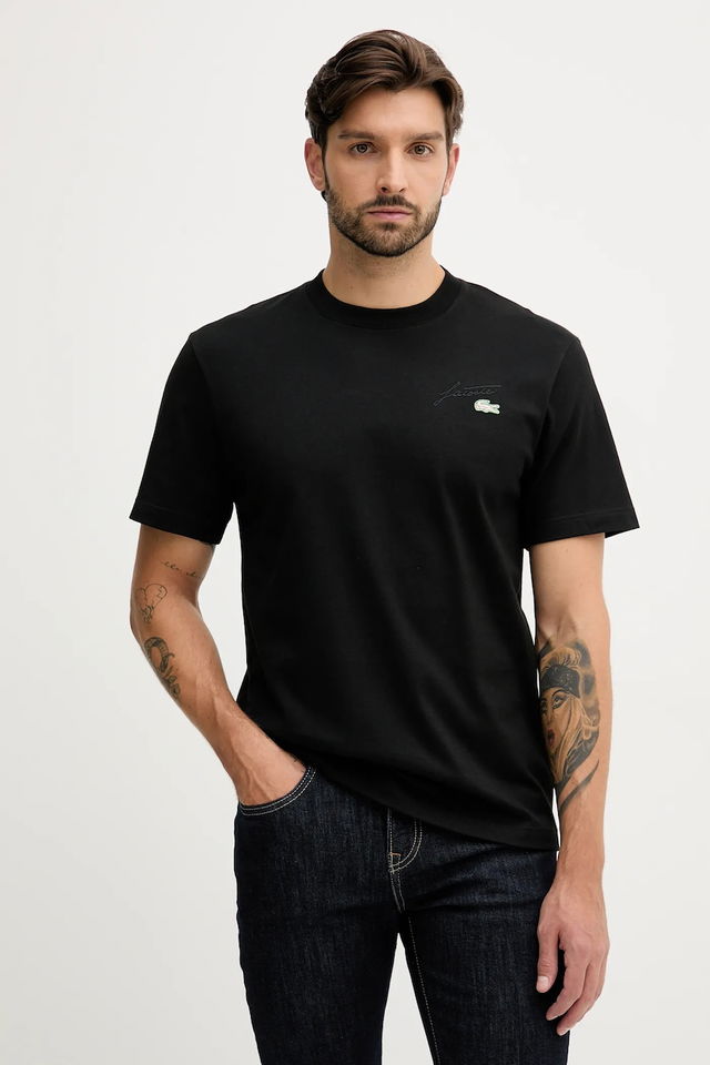 Cotton Crew Neck Short Sleeve T-shirt with Embroidered Chest Design
