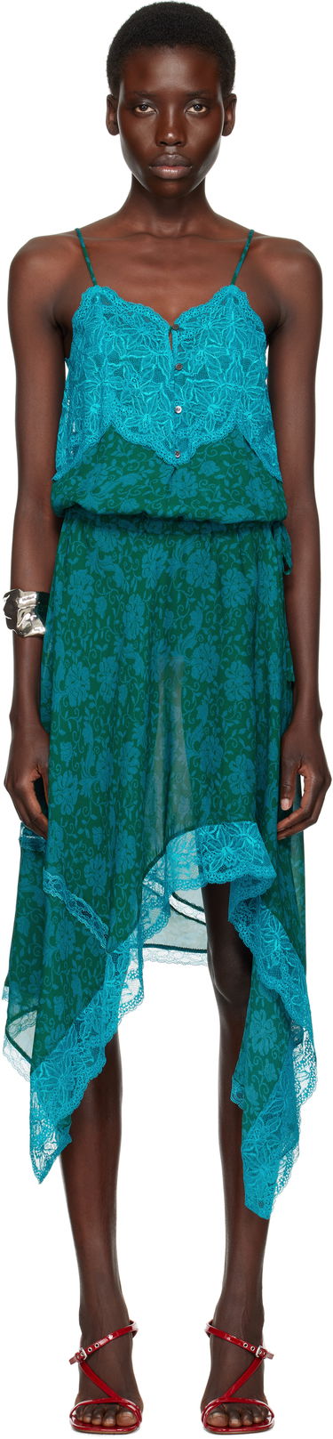 Pокля Dries Van Noten Dries Van Noten Asymmetrical Slip Midi Dress Зелено | 251-011032-1011, 0