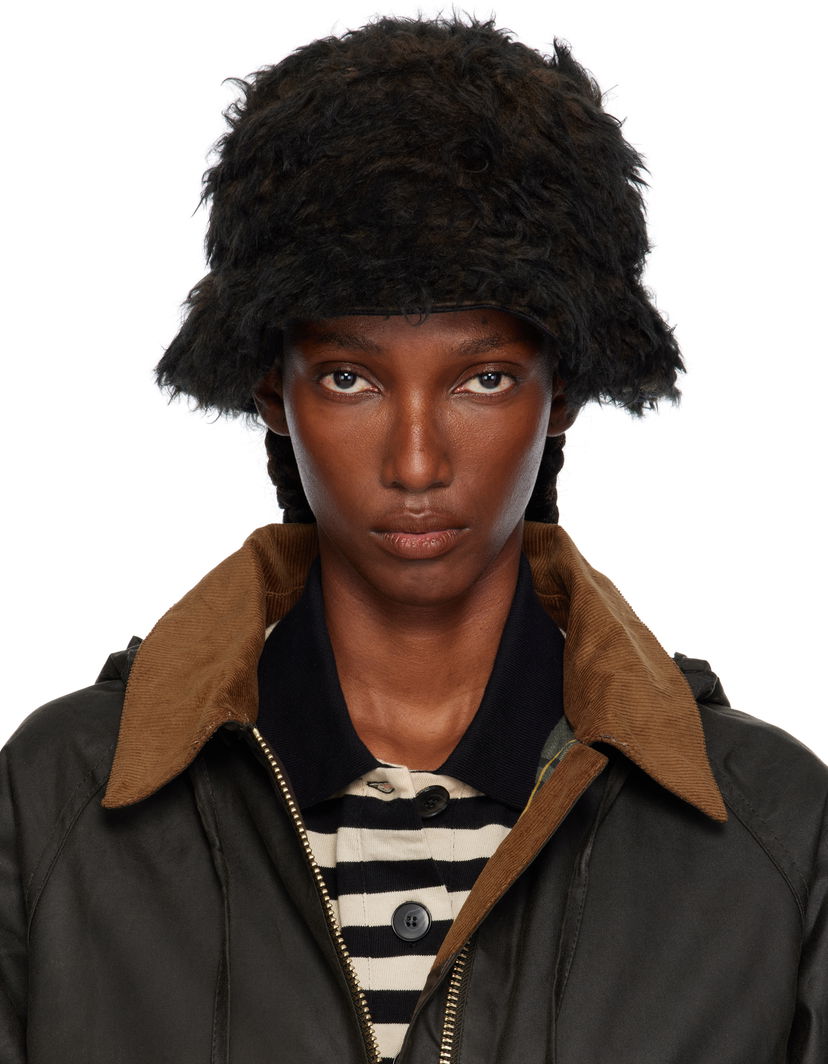 Шапка OUR LEGACY Shaggy Faux-Fur Logo Hardware Bucket Hat Черно | A4258BOB
