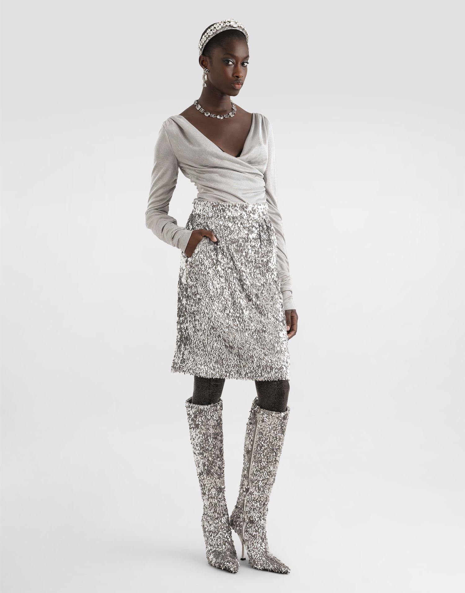 Фланелка Dolce & Gabbana Lamé Jersey Top Металик | F7AM5THU7WCS0998, 1