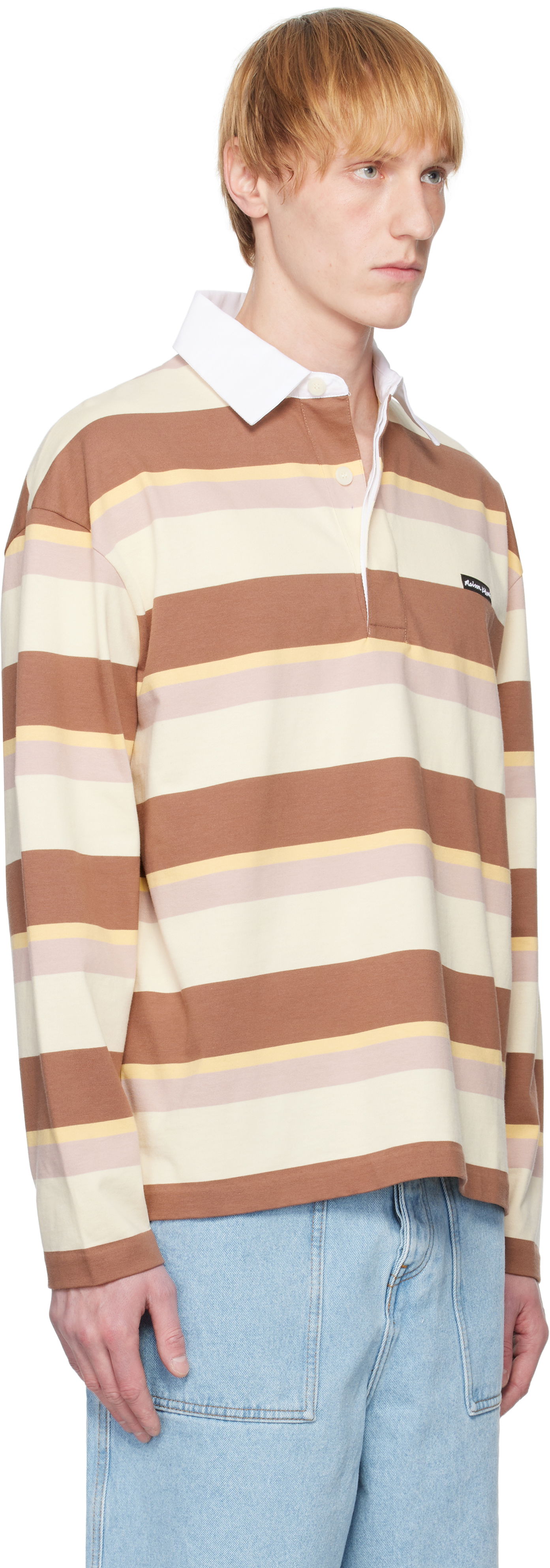 Поло тениска MAISON KITSUNÉ Maison Kitsuné Striped Oversize Long Sleeve Polo Кафяво | OM00207KJ7019, 1
