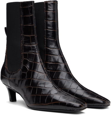 Облекло TOTEME TOTEME 'The Mid Heel' Croc-Embossed Leather Ankle Boots Кафяво | 231-907-847, 3