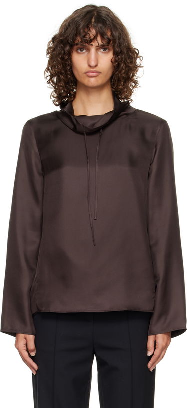 Риза Loulou de Saison Loulou de Saison Cyna Silk Cowl Neck Blouse Кафяво | CYNA, 0