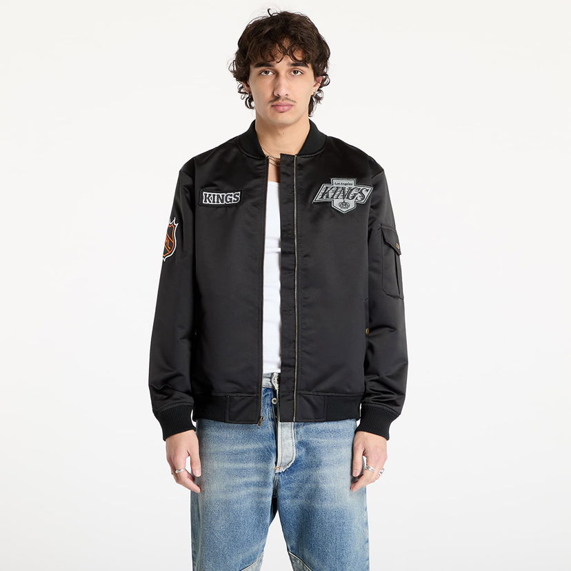 Яке бомбър Mitchell & Ness Team Leader Satin Bomber Jacket Черно | JK8095-LAKBLCK