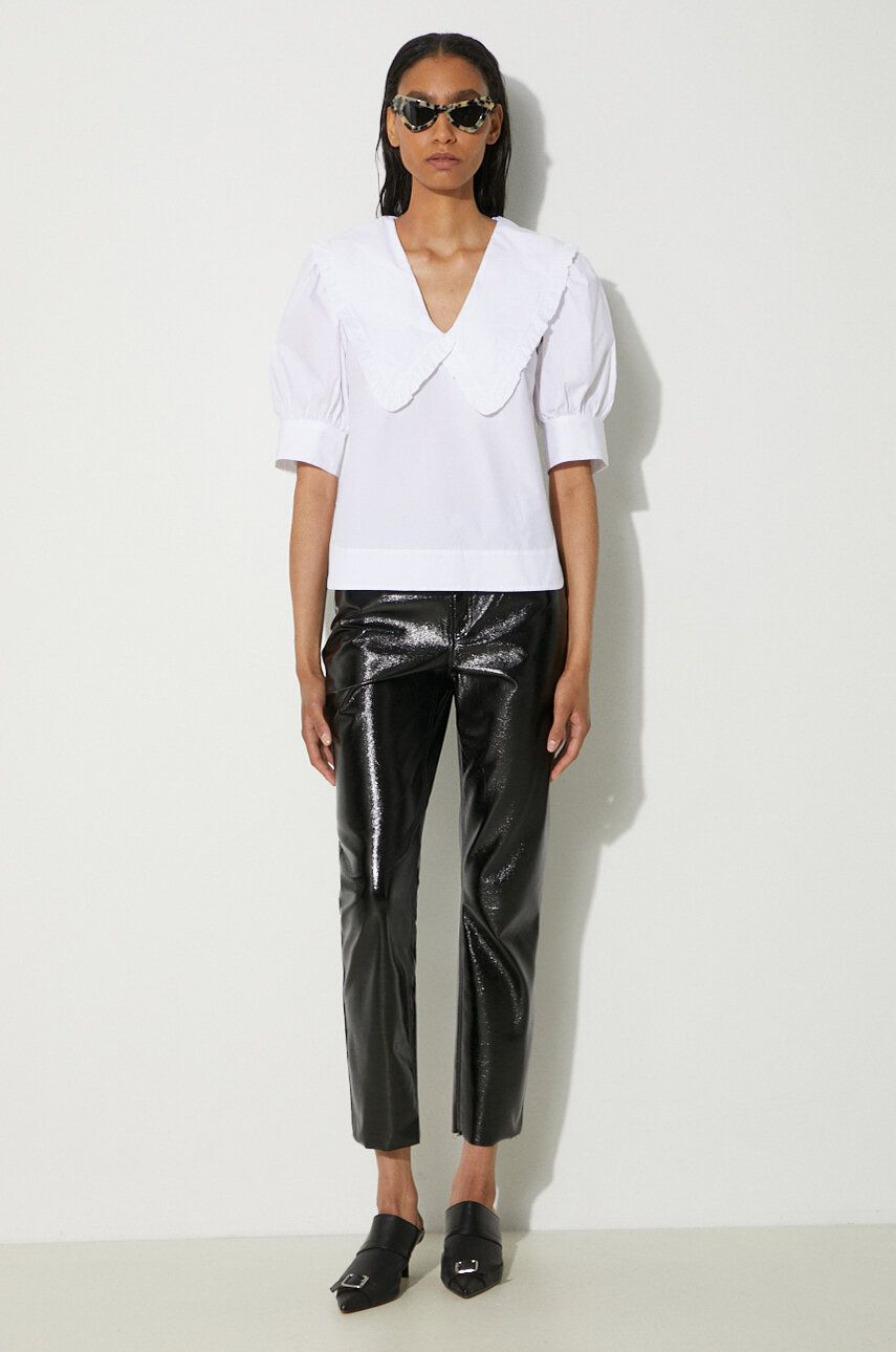 Риза GANNI V-Neck Blouse With Collar Бяло | F8635, 1
