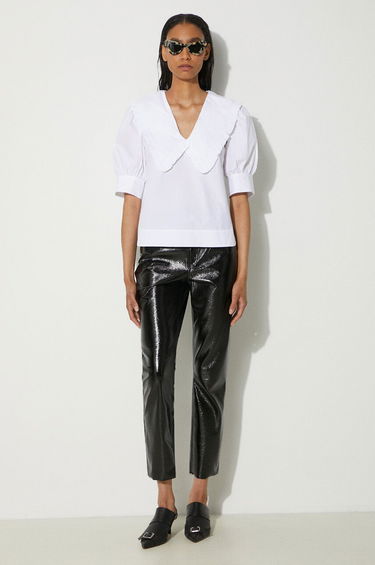 Риза GANNI V-Neck Blouse With Collar Бяло | F8635, 1