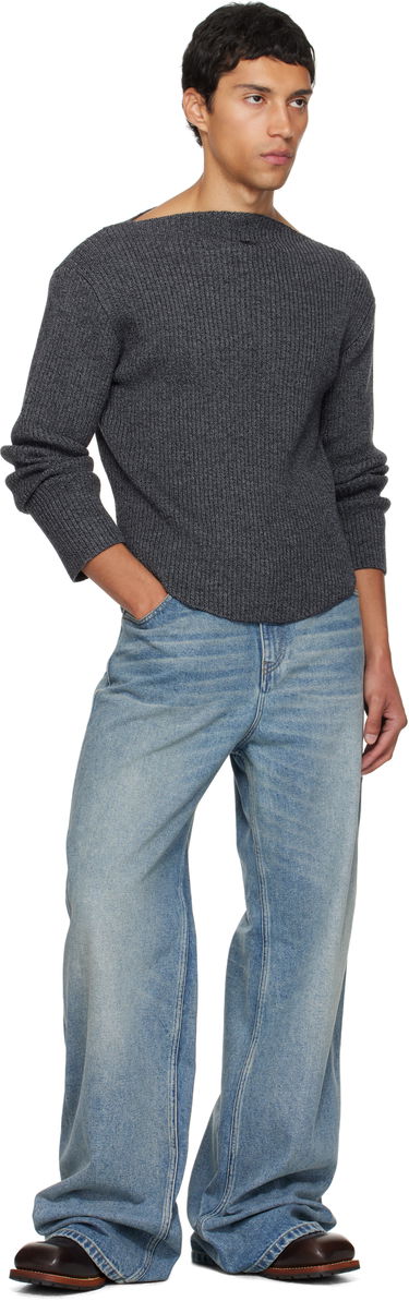 Пуловер Courrèges Courrèges Boatneck Ribbed Wool Sweater Сиво | 325MPU239FI0036, 3