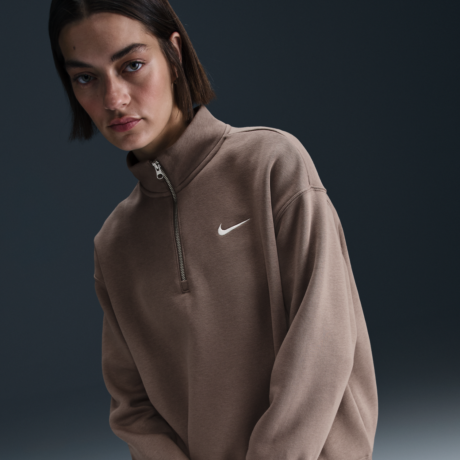 Суитчър Nike Sportswear Phoenix Fleece Quarter-Zip Sweatshirt Кафяво | HJ0931-233, 0