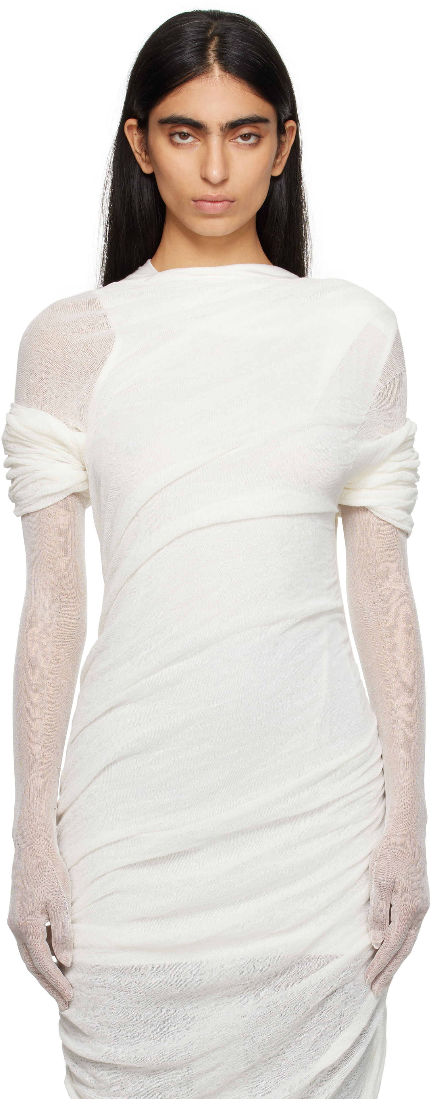 Pокля Khaite Semi-Sheer Long Gloves Бяло | 9686435, 0