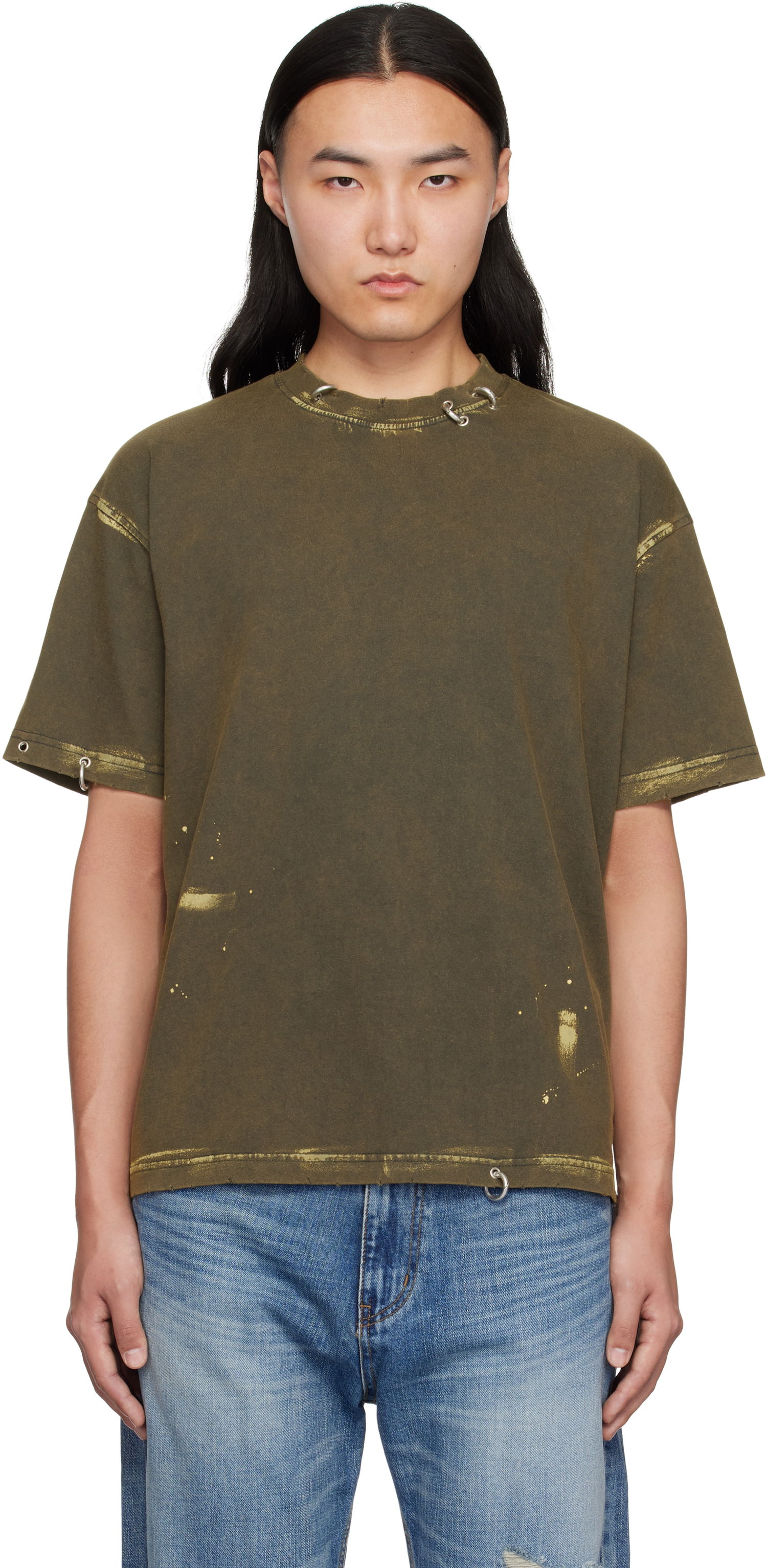 Тениска We11done We11done Pierced T-Shirt Зелено | WD-TT0-25-770-U-CH, 0