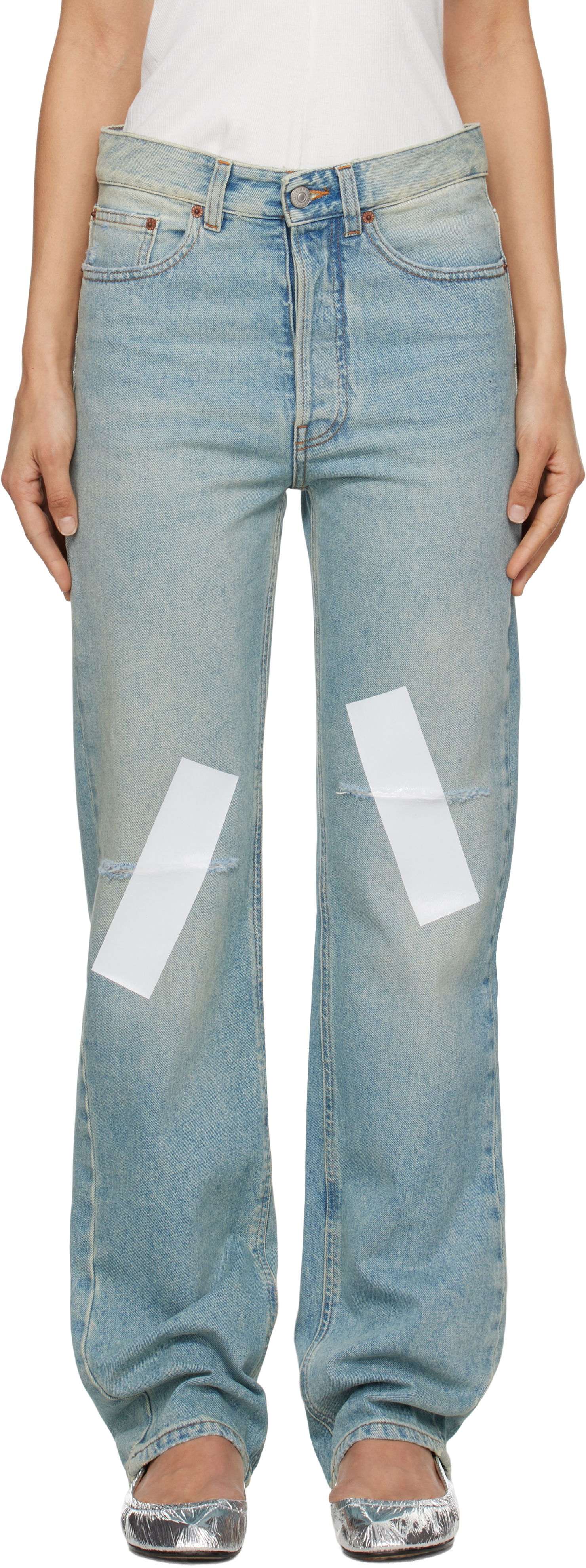Дънки Maison Margiela MM6 Maison Margiela Distressed Taped 5 Pocket Jeans Синьо | S52LA0248 M30019, 0