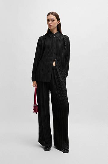Риза BOSS Plissé Crepe Regular-Fit Blouse Черно | 50524203, 1